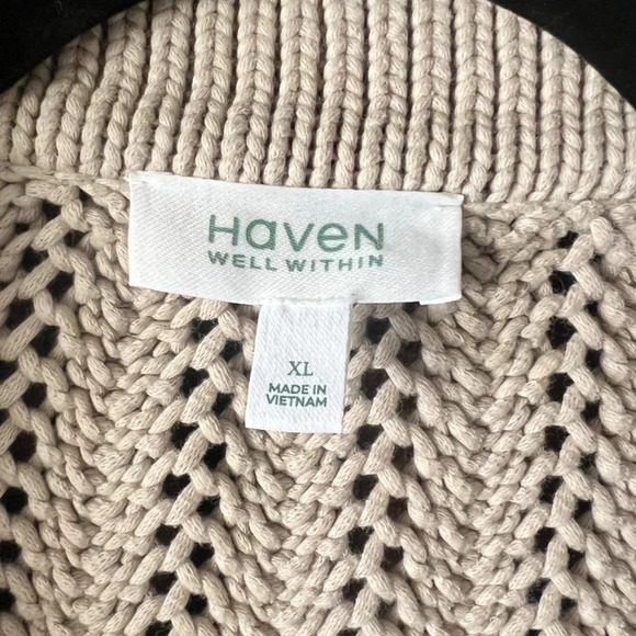 Haven Well Within Open Stitch Cardigan Button Down Sweater Fawn Size XL EUC - Picture 6 of 8